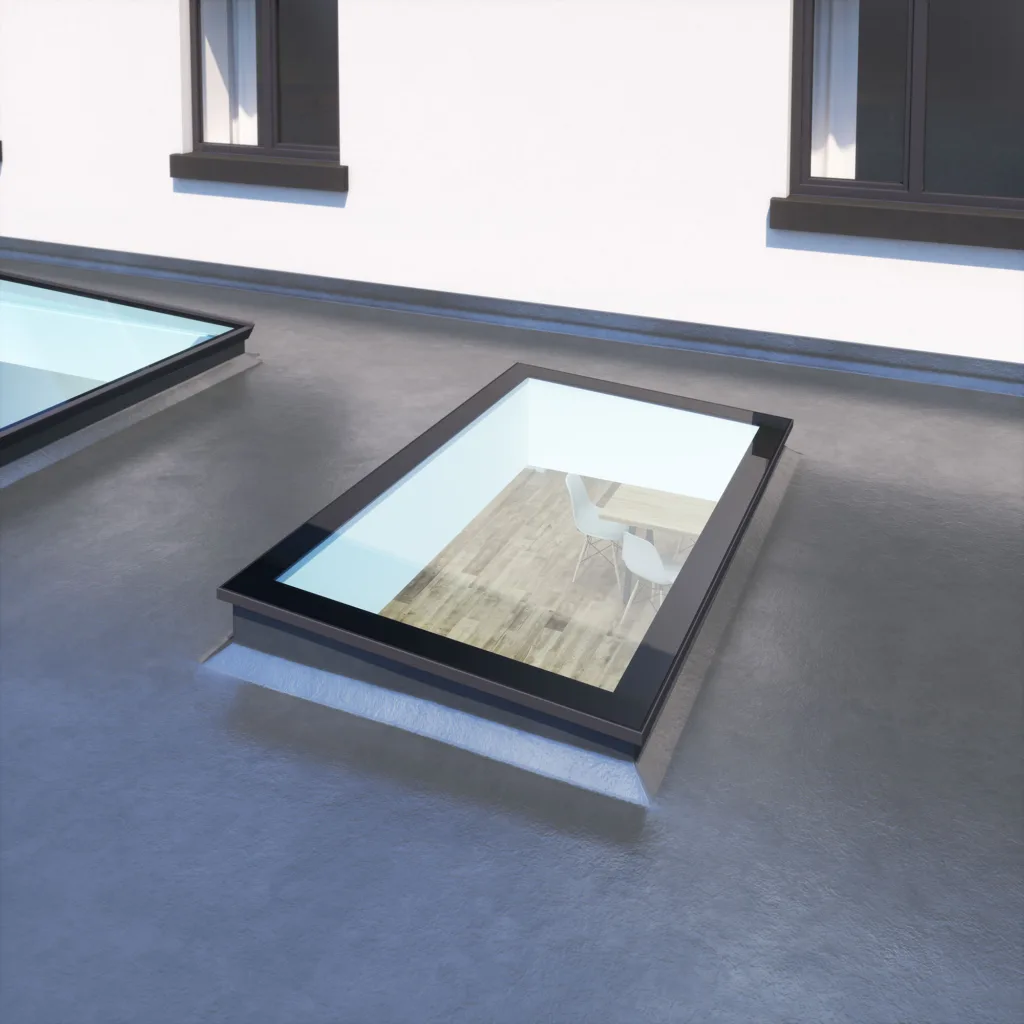 Korniche FlatLite exterior with slim glass edge on a roof upstand